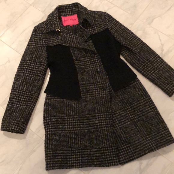 Betsey Johnson Jackets & Blazers - Betsey Johnson black and white double breasted tweed long jacket/pea coat. EUC!
